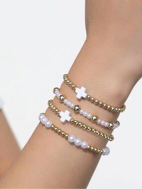 Gold Plated Elegant Gold Signature Cross Stacked Bracelet Set